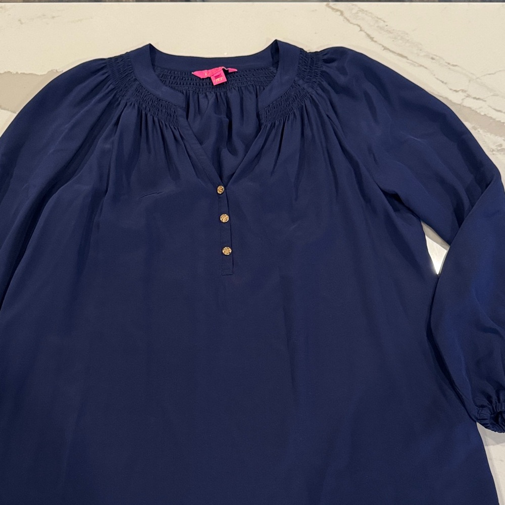 Lilly Pulitzer Navy Blouse with Gold Buttons